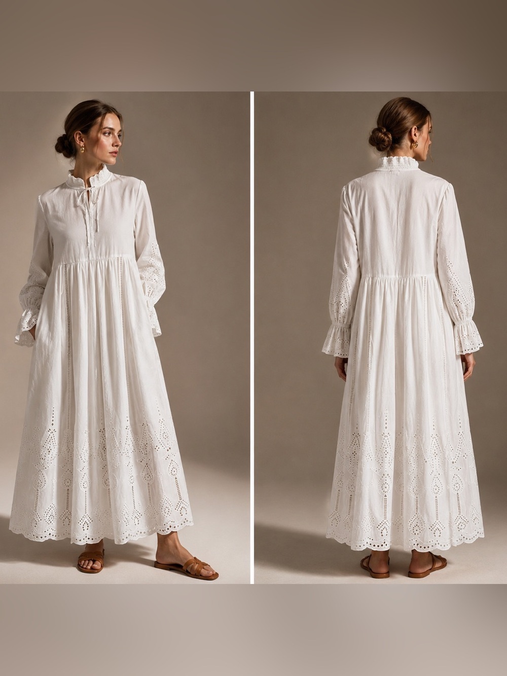 The Kooples White Broderie Anglaise Cotton Maxi Dress EU 2 US 6 Romantic